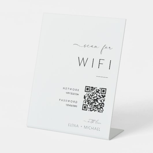 Minimalistisches WiFi Password Qr Code Hochzeitsze Sockelschild (Vorderseite)