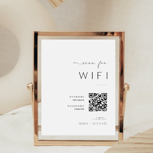 Minimalistisches WiFi Password Qr Code Hochzeitsze Sockelschild