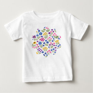Minimalistisches Wildblumen-Nahtlosmuster auf Weiß Baby T-shirt