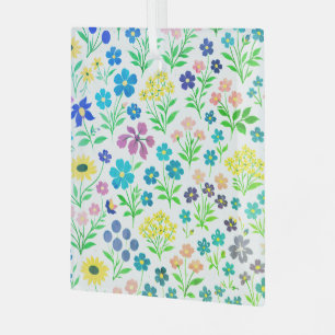 Minimalistisches Wildblumen-Nahtlosmuster auf Weiß Ornament Aus Glas