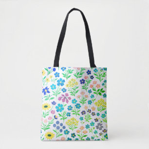 Minimalistisches Wildblumen-Nahtlosmuster auf Weiß Tasche
