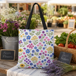 Minimalistisches Wildblumen-Nahtlosmuster auf Weiß Tasche