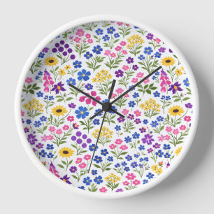Minimalistisches Wildblumen-Nahtlosmuster auf Weiß Uhr