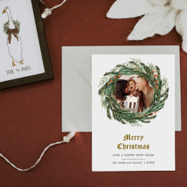 Minimalistisches Winter-Kiefernwald-Foto Feiertagskarte