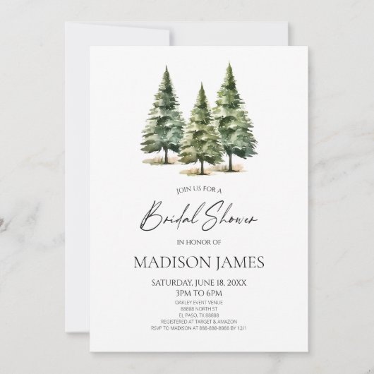 Minimalistisches Winterschneegebiet Pine Trees Bra Einladung (Vorderseite)