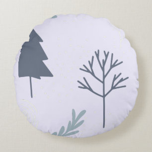 Minimalistisches Winterwald-Baum-Muster Rundes Kissen