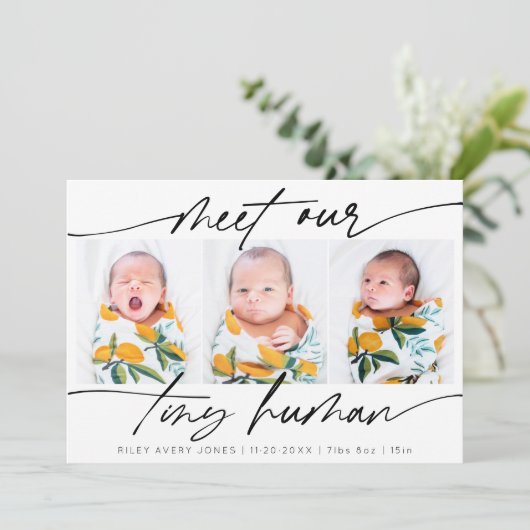 Minimalistisches winzig menschliches Neugeborenenk Ankündigung (Stehend Vorderseite)