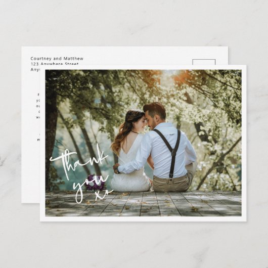 Minimalistisches XO-Hochzeitsstift Foto Dankeschön Postkarte (Vorne/Hinten)