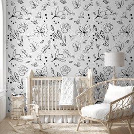 Minimalistisches zeitloses Schwarz-weißes Blumenmu Tapete