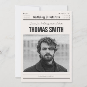Minimalistisches Zeitungsplakat Foto Geburtstag Einladung