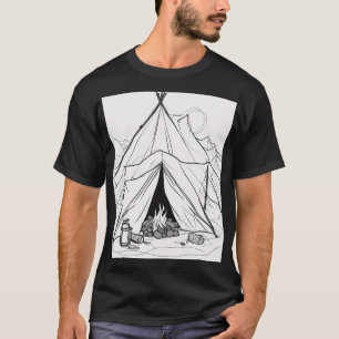 Minimalistisches Zelt Lagerfeuer Outdoor-Abenteuer T-Shirt