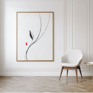 Minimalistisches Zen-Leaf - Japanischer Tintenkuns Poster