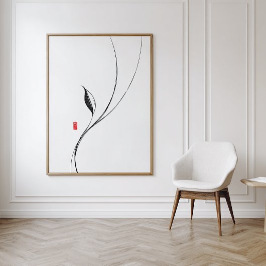 Minimalistisches Zen-Leaf - Japanischer Tintenkuns Poster