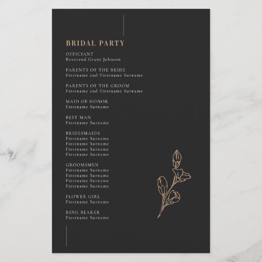 Minimalistisches Zeremonie-Programm für moderne Ho (Rückseite)