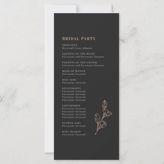 Minimalistisches Zeremonie-Programm für moderne Ho (Rückseite)