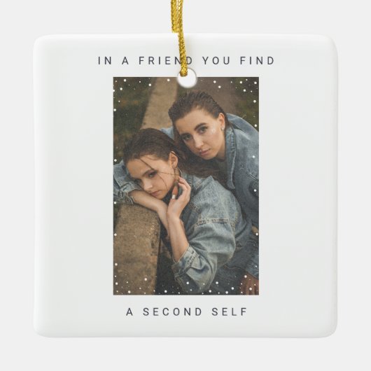 Minimalistisches Zwei-Foto-Snowfall Best Friends F Keramikornament (Vorderseite)