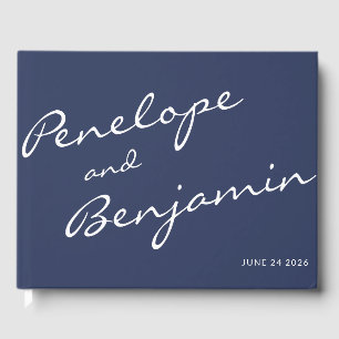 MinimalistNavy Blue Boho Script Wedding Custom Gästebuch