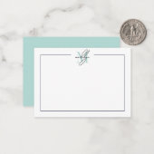 Minimalschriftzug Teal Blau Name Monogramm Mitteilungskarte (Vorderseite/Rückseite Beispiel)
