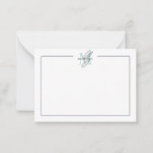 Minimalschriftzug Teal Blau Name Monogramm Mitteilungskarte (Vorderseite)