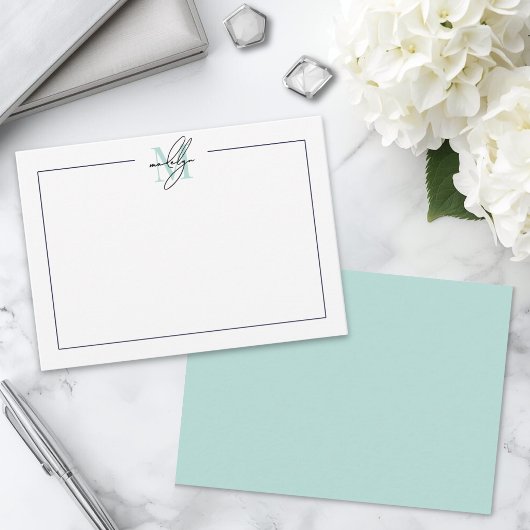 Minimalschriftzug Teal Blau Name Monogramm Mitteilungskarte
