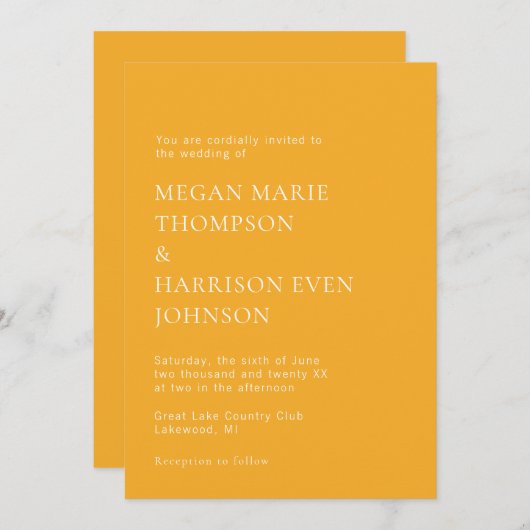 Minimalsit Elegante Klassische Hochzeit Einladung (Vorne/Hinten)