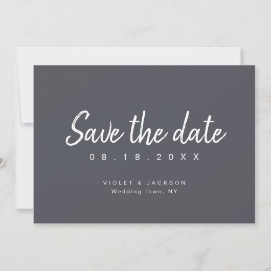 Minimalskript für Holzkohle Save the Date (Vorderseite)