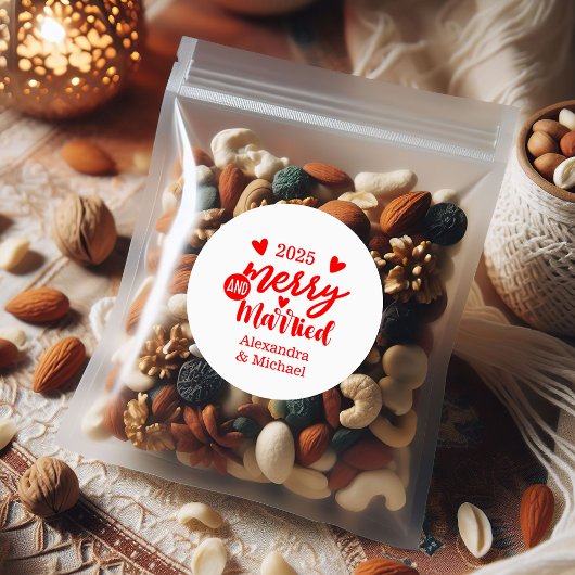 Minimialist Merry and Married Runder Aufkleber