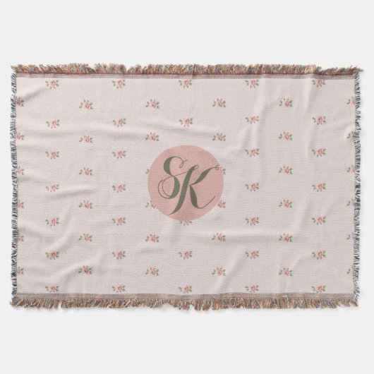 Minimierte Rose und Monogramm Decke (Vorderseite)