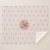 Minimierte Rose und Monogramm Sherpadecke (Vorderseite (Horizontal))