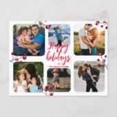 Minimum 6 Fotos Collage Happy Holiday Rote Skript Postkarte (Vorderseite)