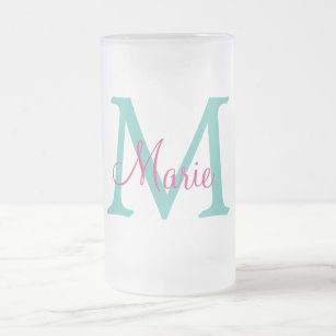Minimum add name monogram green pink blue mattglas bierglas