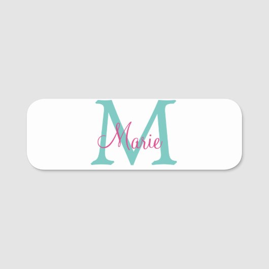 Minimum add name monogram green pink blue namensschild (Vorderseite)