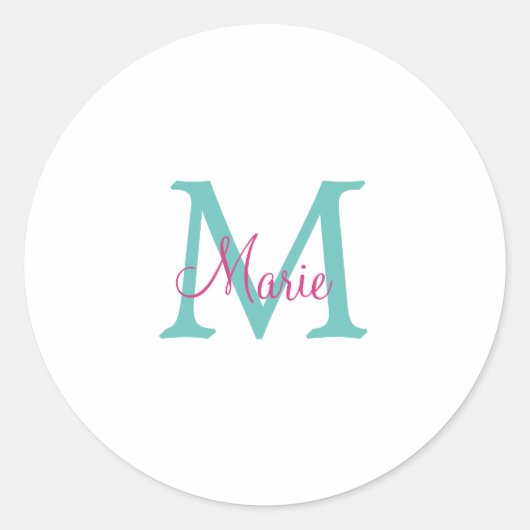 Minimum add name monogram green pink blue runder aufkleber (Vorderseite)
