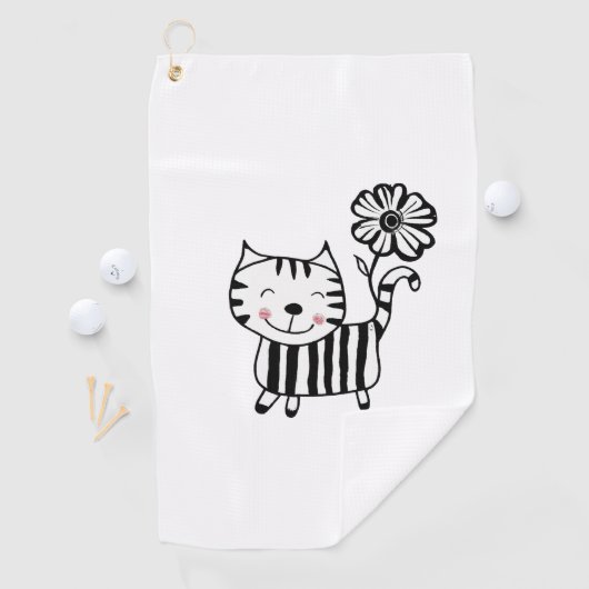Minimum Cute Cat with Flower on Tail Decorative Golfhandtuch (Insitu)