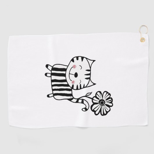 Minimum Cute Cat with Flower on Tail Decorative Golfhandtuch (Horizontal)