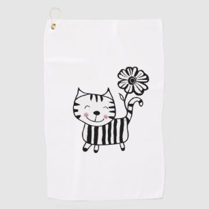 Minimum Cute Cat with Flower on Tail Decorative Golfhandtuch