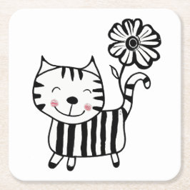 Minimum Cute Cat with Flower on Tail Decorative Rechteckiger Pappuntersetzer