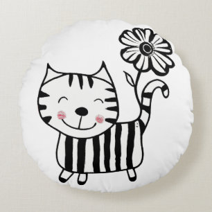 Minimum Cute Cat with Flower on Tail Decorative Rundes Kissen