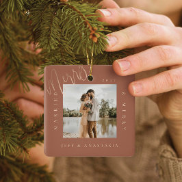Minimum Modern Married & Merry Gold Script 2 Foto Keramikornament