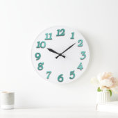 Minimum Numbers Gray White Grey Teal Metallic Große Wanduhr (Zuhause)