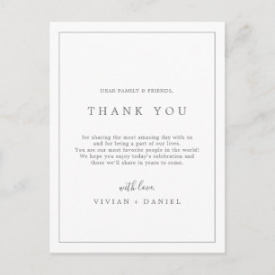 Minimum Silver Typography Thank You Reception Card Postkarte