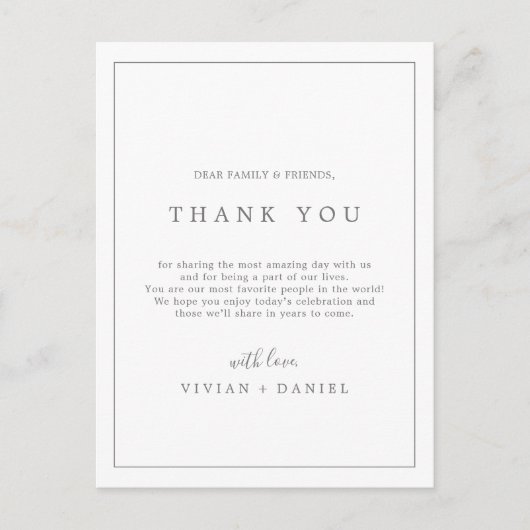 Minimum Silver Typography Thank You Reception Card Postkarte (Vorderseite)