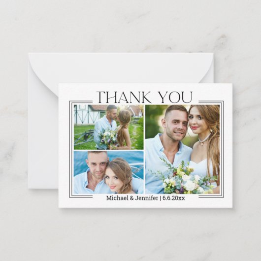 Minimum Skript Hochzeit 3 Fotos Collage Vielen Dan Mitteilungskarte (Vorderseite)