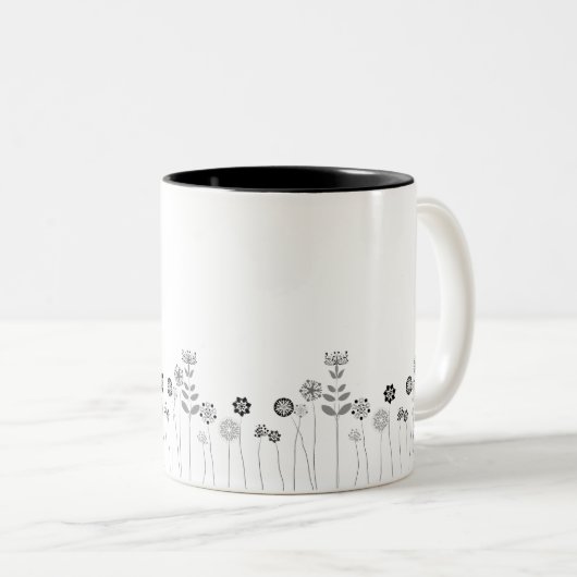 Mininmalist Schwarzweiss-Blumenmuster Zweifarbige Tasse (VorderseiteRechts)