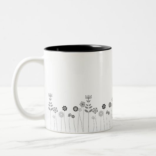 Mininmalist Schwarzweiss-Blumenmuster Zweifarbige Tasse (Links)