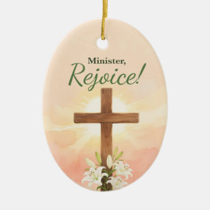 Minister Osterfreude Kreuz und Lilien Keramik Ornament