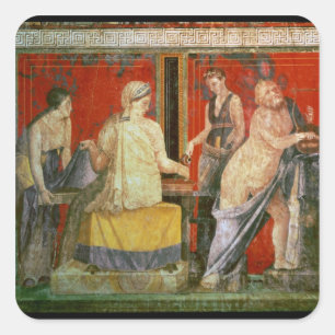 Ministrant, der einen Behälter der Nahrung trägt Quadratischer Aufkleber