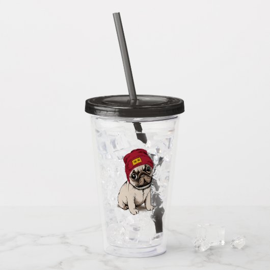 Miniwelpen-Hipster-Mops Acryltrinkbecher (Vorderseite Ice)