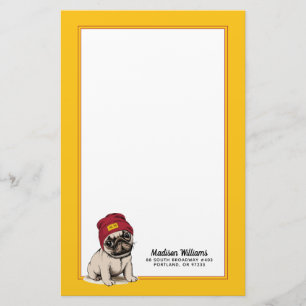 Miniwelpen-Hipster-Mops addieren Ihren Namen Briefpapier