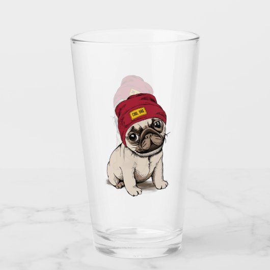 Miniwelpen-Hipster-Mops Glas (Vorderseite)